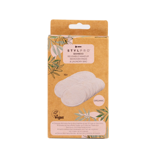 StylPro Reusable Bamboo Makeup Remover Pads (16 pcs) with Washing Bag
