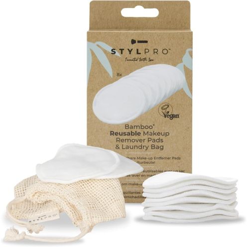 StylPro Reusable Bamboo Makeup Remover Pads (8 pcs) with Washing Bag