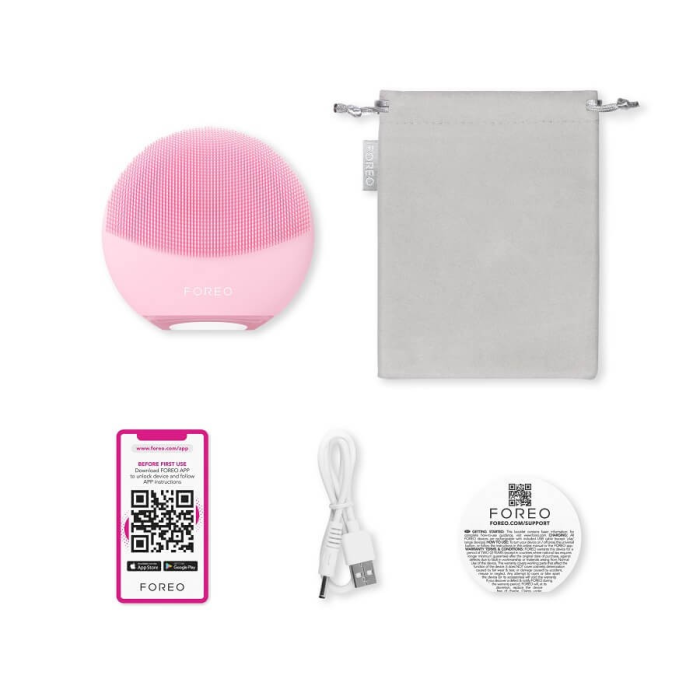 FOREO LUNA 4 mini Pearl Pink - face cleaning device whats in the box