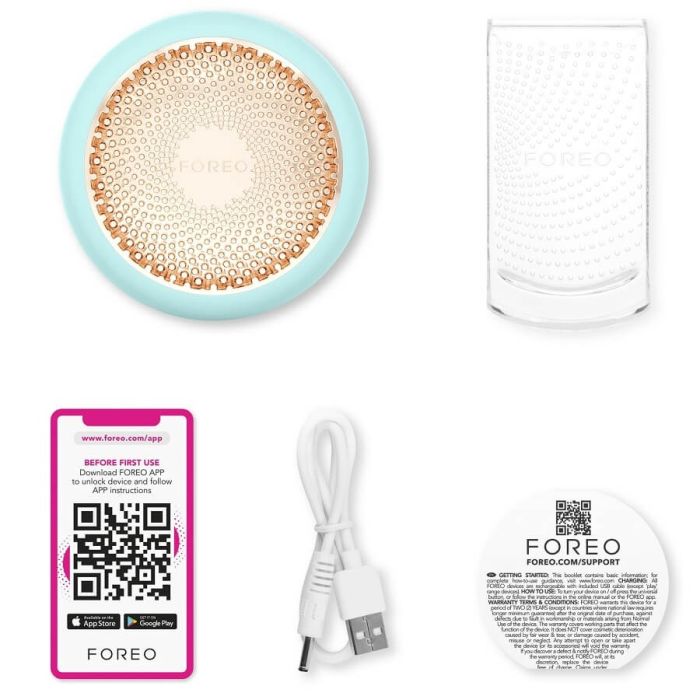 FOREO UFO 3 Smart facial hydration device, Arctic Blue whats in the box
